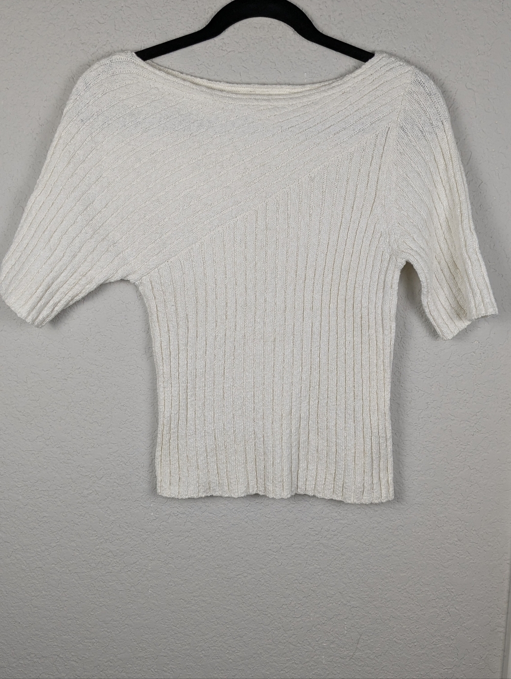 Anthropologie Maeve Ribbed Knit Sweater L Cream/White Boat Neck Like New